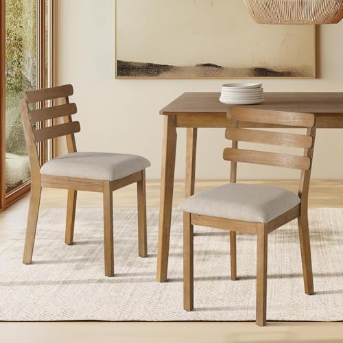 Dining Table Set for 6, Wooden Farmhouse Table, 6 Upholstered Chairs - Image 5