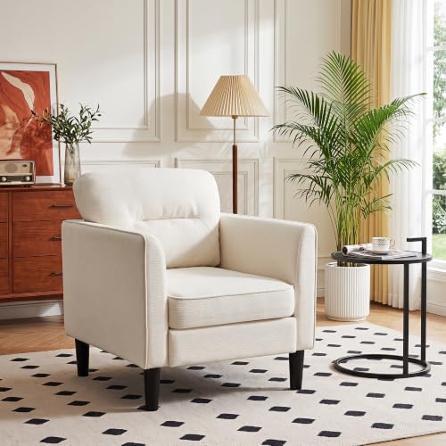 Kromax Accent Chair for Living Room, Comfy Upholstered Armchair, White by KROMAX