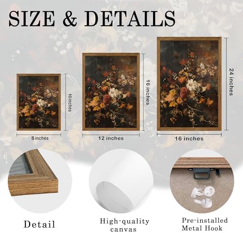 AVECCO Vintage Dark Botanical Floral Wall Art Canvas Framed 16x24 inch - Image 6