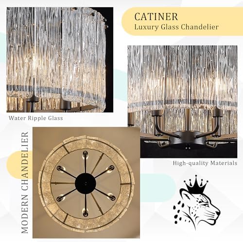 CATINER Modern 20" Crystal Glass Chandelier 6-Light Black Chandeliers - Image 4