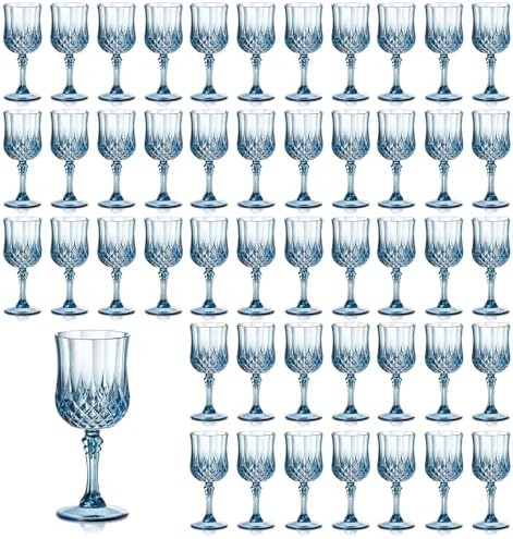XUWAIDSGN 48 Pcs 7oz Plastic Vintage Wine Glasses Drinking Glasses Unbreakable Wedding Glassware Crystal Water Goblets Reusable Drinkware Vintage Champagne Flutes (48, Blue) by XUWAIDSGN