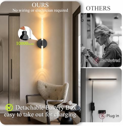 10000mAh Battery Operated Wall Sconce Lights Set of 2(Black,Bubble Crystal) - Image 3