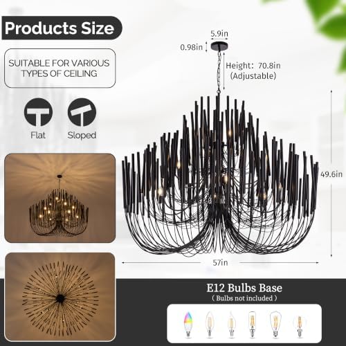 TOCHIC Modern Farmhouse Chandelier for Dining Room 57", Large Vintage Black Wood Chandeliers Light for Living Room, Rustic Pendant Lighting Fixture Ceiling Hanging for Foyer Bedroom Entryway - Image 3