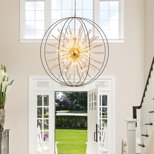 Vezzio Black and Gold Crystal Chandelier for High Ceiling Foyer Entryway by Vezzio