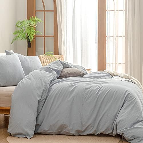 BESTOUCH Cotton Solid Duvet Cover Set Linen Feel Cornflower Blue King - Image 3