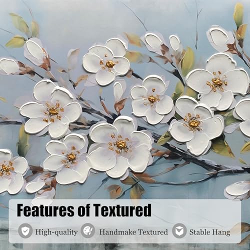 Anolyfi Cherry Blossom Flowers Textured Wall Art for Living Room 48"x24" - Image 5