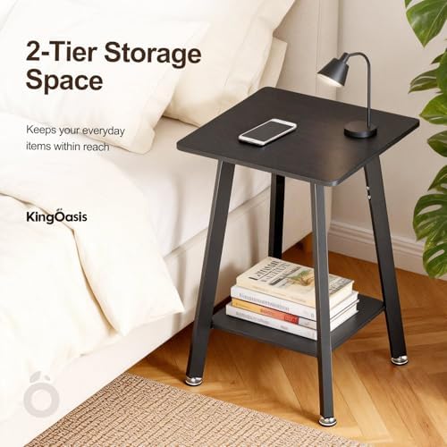 King Oasis 2-Tier Small Side Table for Living Room, End Table with Storage Shelf, Wood & Metal Bedside Table Nightstand for Small Spaces, Sturdy Sofa Side Table for Bedroom, Matte Black 2pcs - Image 5