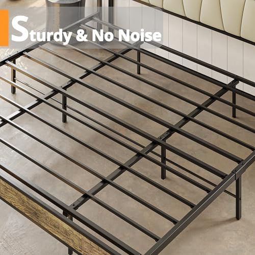 LIKIMIO King Bed Frame, Storage Headboard with Charging Station, Solid and Stable, Noise Free, No Box Spring Needed, Easy Assembly (Walnut and Beige) - Image 6
