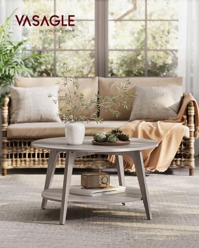 VASAGLE Round Coffee Table, 2-Tier Center Table with Storage, Tapered Legs - Image 2