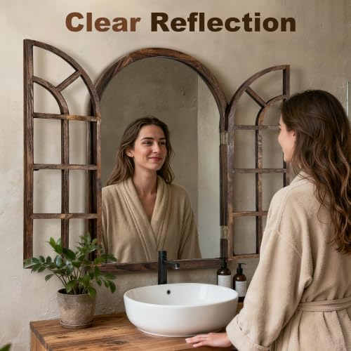 Farmhouse Window Mirror for Wall, 40”x28” Rustic Vintage Arch Mirror - Image 4