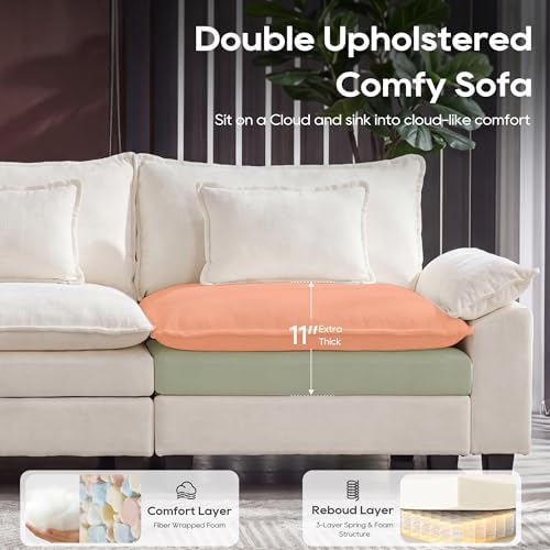 URRED Oversized Modular Sectional Sofa，White：157" U Shaped - Image 3