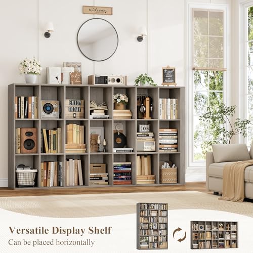 HOSTACK 86"H Triple Wide Bookshelf and Bookcase, 7 Tier Tall Bookshelf with Storage, Large Bookcase with 21 Open Display Storage Shelves, Wood Book Shelf Media CD DVD Storage for Living Room, Ash Gray - Image 5