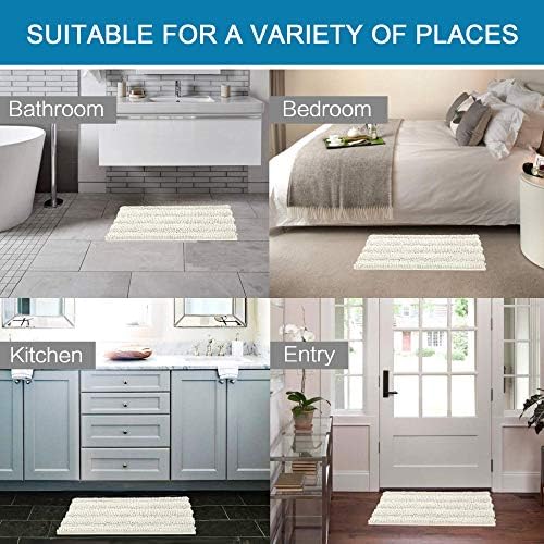 H.VERSAILTEX Bath Mats for Bathroom Non Slip Extra Thick Chenille Striped Bath Rug 24" x 36" Absorbent Non Skid Fluffy Soft Shaggy Rugs Washable Dry Fast Plush Mats for Indoor, Bath Room, Tub - Cream - Image 6