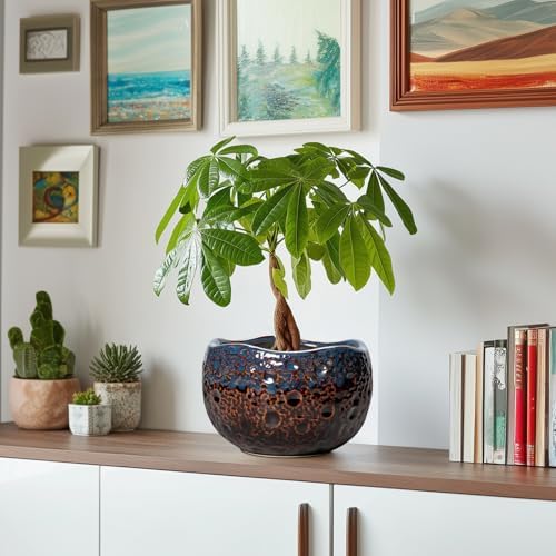 Ceramic Planter, 8 Inch Plant Pots with Drainage Hole, Brown-Blue - Image 6