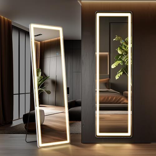 DUMOS 16" x 60" LED Full Length Mirror with Lights, Lighted Floor Full Body Mirrors with 3 Color Lighting, Wall Mounted Stand Mirror for Bedroom, Dressing Room, Living Room, Bathroom by DumosLifestyle
