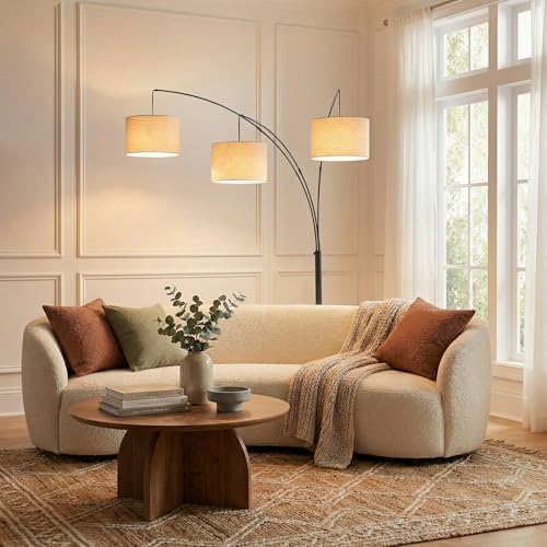 Brightech Trilage Arc Floor Lamp - Large Standing Lamp with 3 Fabric Shades & LED Bulbs for Living Room Over the Sofa, Reading, Multi-Head Traditional Tree Floor Lamp for Bedroom - Black - Image 5