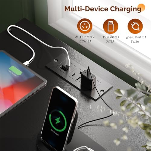 VINGLI Nightstand with Charging Station and Fabric Drawer, Fluted Night Stand with Drawer, Bedside Table/Small Night Stand with Charger Station for Bedroom, Dorm, 14.96" W*11.81" D*23.7" H, 1 pc - Image 4