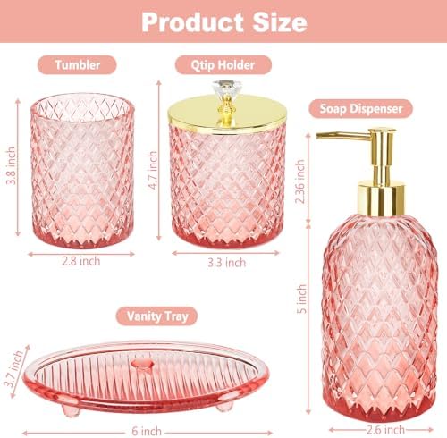 Haturi Glass Bathroom Accessories Set, Light Pink Bathroom Set, 4 Pcs - Image 3