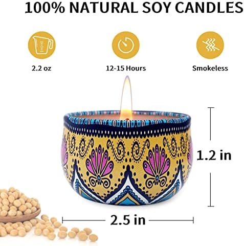 Bohemian Scented Candle for Christmas Thanksgiving Housewarming Gift, Set of 9 2.2oz Aromatherapy Candle for Stress Relief, Bohemian Tin Candle - Image 6