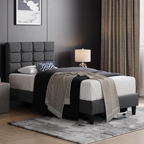 Yaheetech Twin Size Upholstered Tufted Bed Frame with Headboard - Image 3
