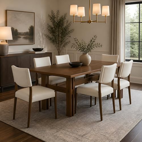 VilroCaz Modern 7 Pieces Dining Set, Rustic Farmhouse Solid Wood Kitchen Table Set for 6, 71'' Large Luxury Retro Country Dinner Set with 6 Chairs for Dining Room Kitchen by VilroCaz