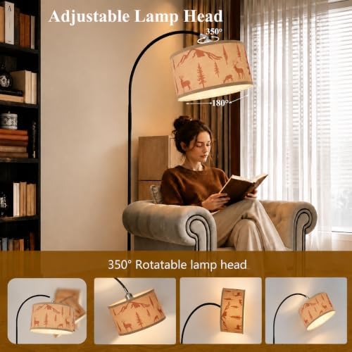 Farmhouse Rustic Arc Floor Lamp-Deer Design, 1-Light E26 Linen - Image 3