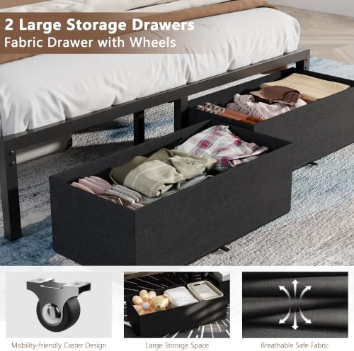 Furnulem Full Size Bed Frame with Storage Drawers and Upholstered Headboard - Image 6