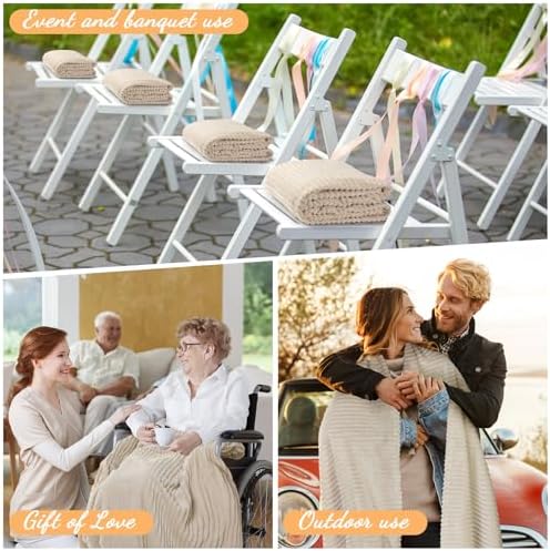 Buryeah 6 Pcs Flannel Blankets Bulk,Fall Outdoor Wedding, Beige - Image 5