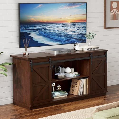 YESHOMY 58" TV Stand for TVs up to 65", Sliding Barn Doors, Espresso by SearchallYESHOMY
