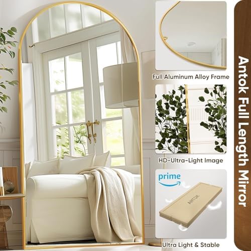 Antok 81" x41” Arched Full Length Mirror with Stand, Floor Mirror, Gold - Image 5