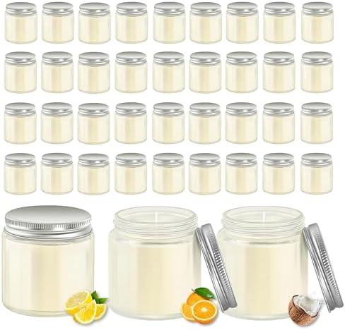 ACITHGL 36 Pcs 4oz Mini Mason Jar Candles Small Scented Candles Bulk Aromatherapy Ideal Souvenir Favors for Wedding Birthday Party (Lemon, Citrus, Coconut Milk, Silver) by ACITHGL