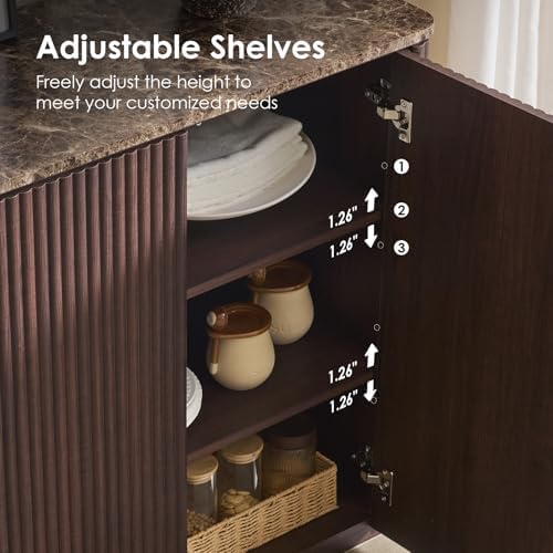 34" Fluted Sideboard Cabinet with Storage, Modern Buffet Cabinet, Dark Oak - Image 5