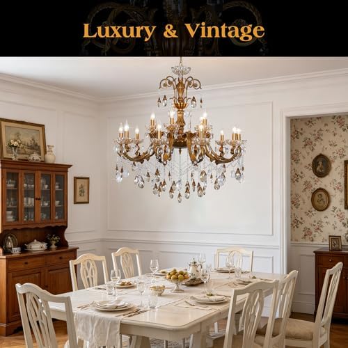 Antique Gold Bronze Crystal Chandeliers Candle Style Hanging Light - Image 3