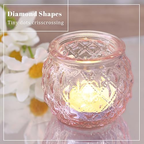DARJEN 12 Pcs Pink Votive Candle Holders Round Glass Candle Holders - Image 2