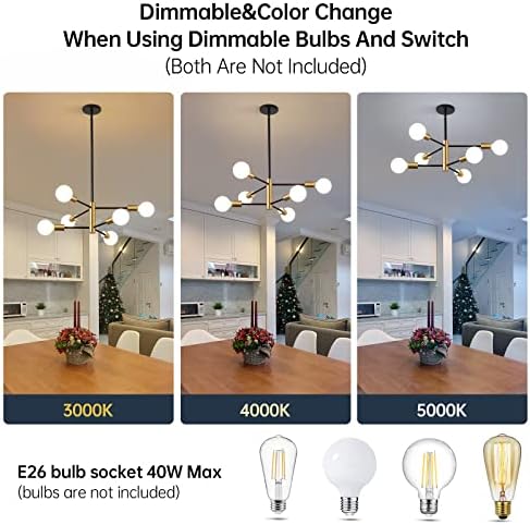 RUIYEY Modern Chandeliers for Dining Room, Black and Gold Chandelier Ceiling Light Fixture 6-Light Sputnik Chandeliers Mid Century Chandeliers for Living Room,Kitchen Island,Bedroom,Foyer - Image 6