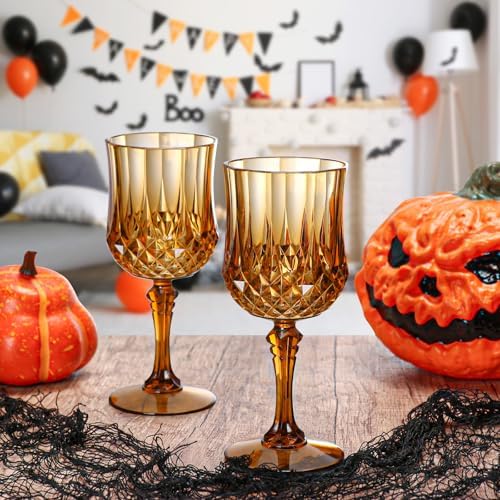 XUWAIDSGN 24Pcs Plastic Vintage Wine Glasses 7oz Reusable Embossed Goblet Glasses Pink Retro Wine Glassware Unbreakable Stemmed Champagne Water Cups for Wine Cocktail Juice Wedding (24, Brown) - Image 5