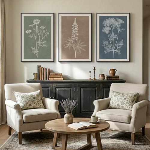 Large Framed Boho Botanical Wall Art for Living Room, 3 Piece 24x36 In - Image 2