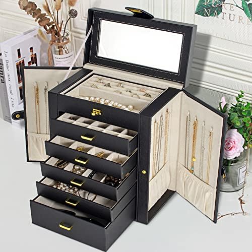 AKOZLIN 6-Tier Jewelry Box Organizer 5 Drawers Storage Black Large - Image 2