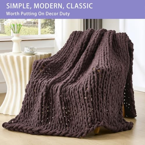 Bigacogo Chunky Knit Throw Blanket for Couch, 51x63 inches, Chocolate - Image 3