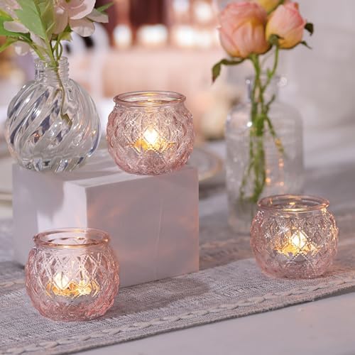 DARJEN 12 Pcs Pink Votive Candle Holders Round Glass Candle Holders - Image 6