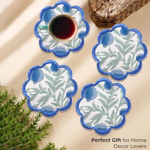 Ridhi 8-Pcs 100% Cotton Hand Block Print Drink Coasters 5" in Queen Blue - Image 5
