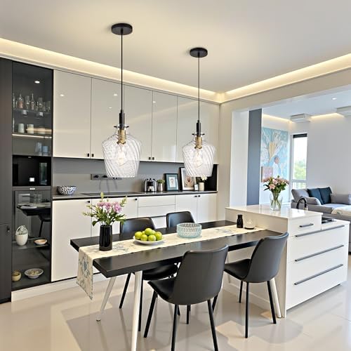 Stripes Clear Glass Pendant Light for Kitchen Island Black Gold 8 Inch - Image 6