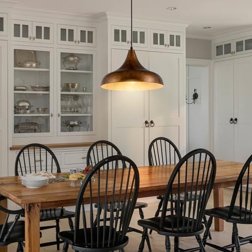 Lingkai 12.6" Farmhouse Pendant Light, Rustic Vintage Hanging Light Fixture Ceiling Mount Lamp for Kitchen Island Dining Room - Image 6