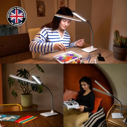 DuoPro Table Lamp - Double Shade LED Task Lamp, 4 Brightness Levels, 6,000K Daylight, 2,100 Lux, Anti-Glare, Flexible Arm, Touch Dimmer - Ideal for Sewing, Crafting, Reading - Image 3