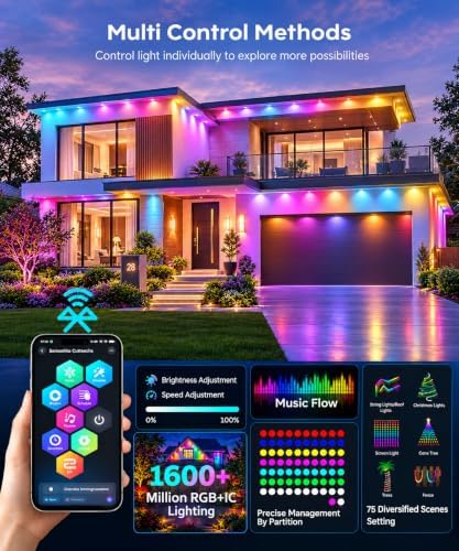 150Ft Permanent Outdoor Lights, RGB+IC Smart LED Eave Lighting with App/Remote Control,IP67 Waterproof,16 Million Colors,Scene Modes, DIY Music Sync, for Christmas, Holiday & Party Decor - Image 2