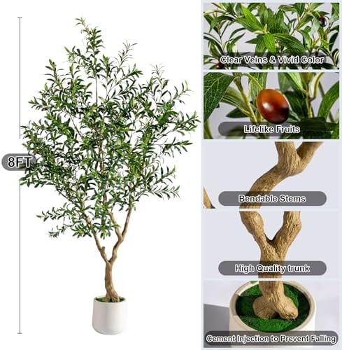 Erimda 8FT Faux Olive Tree with Tall Exquisite Planter Artificial Olive Tree Tall, Potted Fake Olive Plant with 2070 Real Touch Leaves, Indoor Outdoor Home Garden Office Decor - Image 2