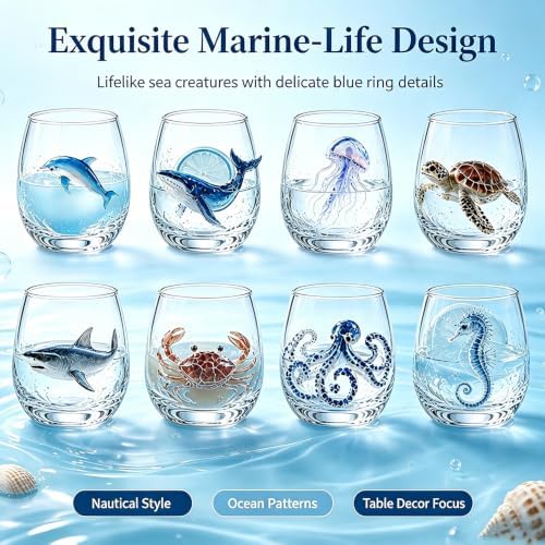 3D Ocean Animal Artisan Glassware Collection, Marine Animal Embossed Cup - Image 5
