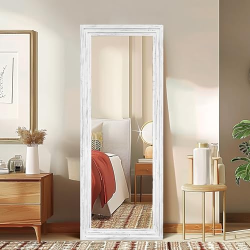 58x22in Full Length Mirror, 3-Tier Stepped Solid Wood Frame, White - Image 5