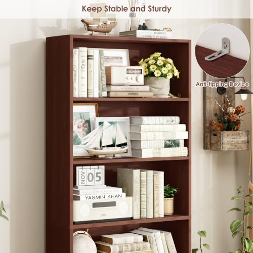 FOTOSOK 6 Tier Tall Bookshelf and Bookcase with Open Display Shelves,Cherry - Image 7