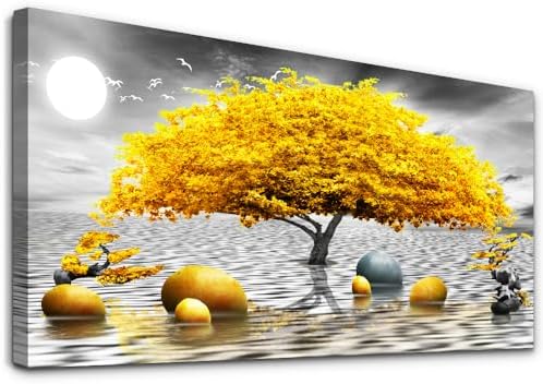 MHARTK66 Wall Decorations For Living Room Canvas Wall Art For Bedroom Abstract Wall Decor Black And White Canvas Art Yellow Tree Paintings Bathroom Home Decoration Hang Pictures Office Large Artworks by MHARTK66